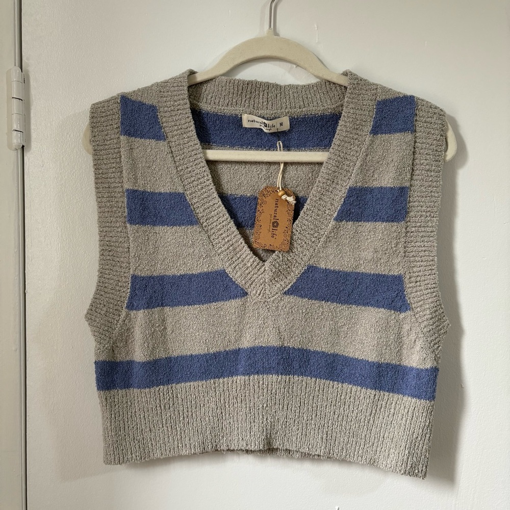 NATURAL LIFE Blue and Gray V-Neck Sweater Vest